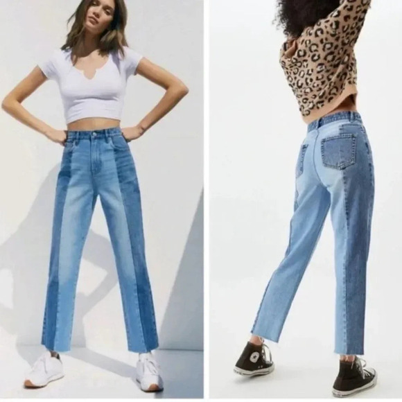 PACSUN High Rise Straight Jeans Size 23 Colorblock - Picture 1 of 9